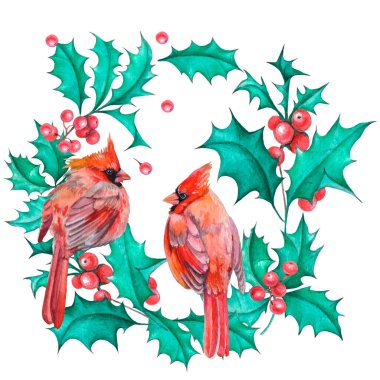 Noel buketi Noel 'in bir sembolüdür. Kart, kapak arka planı ya da web iletisi olarak kullanılabilir. Suluboya biçiminde vektör illüstrasyonu.