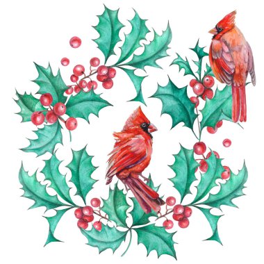 Noel buketi Noel 'in bir sembolüdür. Kart, kapak arka planı ya da web iletisi olarak kullanılabilir. Suluboya biçiminde vektör illüstrasyonu.