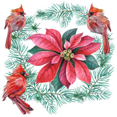 Noel buketi Noel 'in bir sembolüdür. Kart, kapak arka planı ya da web iletisi olarak kullanılabilir. Suluboya biçiminde vektör illüstrasyonu.