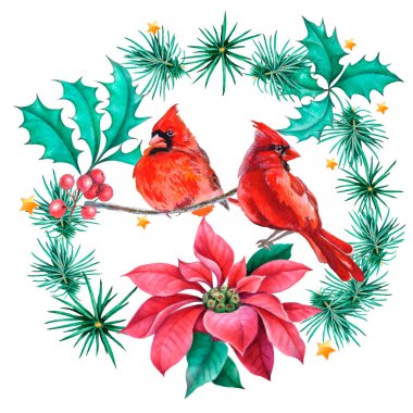 Noel buketi Noel 'in bir sembolüdür. Kart, kapak arka planı ya da web iletisi olarak kullanılabilir. Suluboya biçiminde vektör illüstrasyonu.