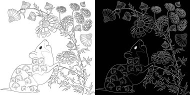 Renklendirme için stres önleyici çizim. Hamster ve Flowers 'la resim boyama. Doğaya daha bağlı hissetmek isteyenler için ideal..
