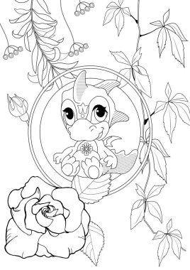 Coloring pictures. Cute dragon. Anti-stress hand drawing. The pictures are perfect for creating wallpaper, labels, crafts and other projects. clipart