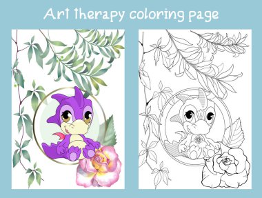 Coloring pictures. Cute dragon. Anti-stress hand drawing. The pictures are perfect for creating wallpaper, labels, crafts and other projects. clipart