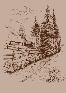 Kırsal manzara manzarası kırsal alan ve çiftlik manzarası. Vektör çizimi çizimi