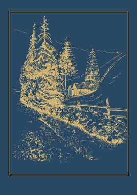 Kırsal manzara manzarası kırsal alan ve çiftlik manzarası. Vektör çizimi çizimi