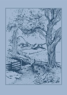 Kırsal alan. El çizimi vektöre çevrildi.