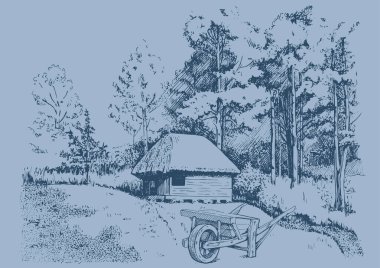 Kırsal manzara manzarası kırsal alan ve çiftlik manzarası. Vektör çizimi çizimi