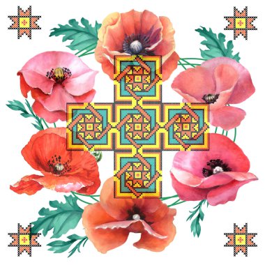 Bir buket çiçek. Kart, kapak arka planı ya da web iletisi olarak kullanılabilir. Suluboya biçiminde vektör illüstrasyonu.