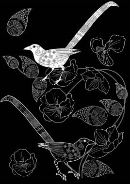 Sanat terapisi boyama sayfası. Çocuklar ve yetişkinler için boyama kitabı antistresi. Kuşlar ve çiçekler klasik tarzda çizilmiş. Doğaya daha bağlı hissetmek isteyenler için ideal..