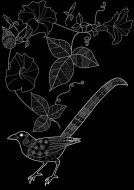 Sanat terapisi boyama sayfası. Çocuklar ve yetişkinler için boyama kitabı antistresi. Kuşlar ve çiçekler klasik tarzda çizilmiş. Doğaya daha bağlı hissetmek isteyenler için ideal..