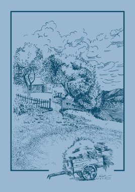 Kırsal alan. Çayır, alkali, kül suyu, çayır, kulplu, lea, otlak, çiftlik. Kırsal manzara manzarası kırsal çayırların manzarası. Vektör çizimi çizimi