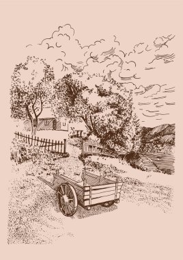 Kırsal alan. Çayır, alkali, kül suyu, çayır, kulplu, lea, otlak, çiftlik. Kırsal manzara manzarası kırsal çayırların manzarası. Vektör çizimi çizimi