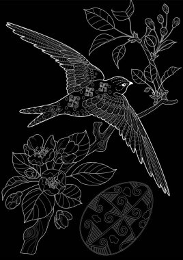 Sanat terapisi boyama sayfası. Çocuklar ve yetişkinler için boyama kitabı antistresi. Kuşlar ve çiçek açan erik ağacı. Doğaya daha bağlı hissetmek isteyenler için ideal..