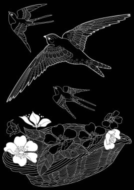 Sanat terapisi boyama sayfası. Çocuklar ve yetişkinler için boyama kitabı antistresi. Kuşlar ve çiçek açan erik ağacı. Doğaya daha bağlı hissetmek isteyenler için ideal..