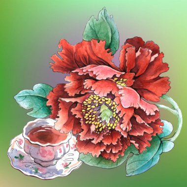 Çiçekler suluboya illüstrasyon. Beyaz arka planda yalıtılmış şakayık çiçeği. Elle kompozisyon. Tekstil tasarımı, duvar kağıtları, tasarım elementi, tebrik kartı.