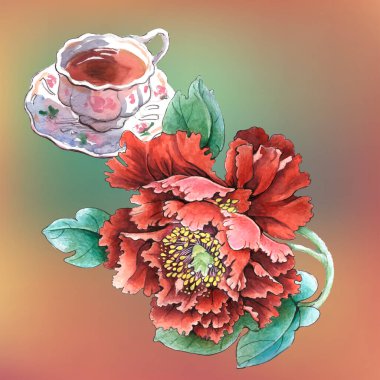 Çiçekler suluboya illüstrasyon. Beyaz arka planda yalıtılmış şakayık çiçeği. Elle kompozisyon. Tekstil tasarımı, duvar kağıtları, tasarım elementi, tebrik kartı.