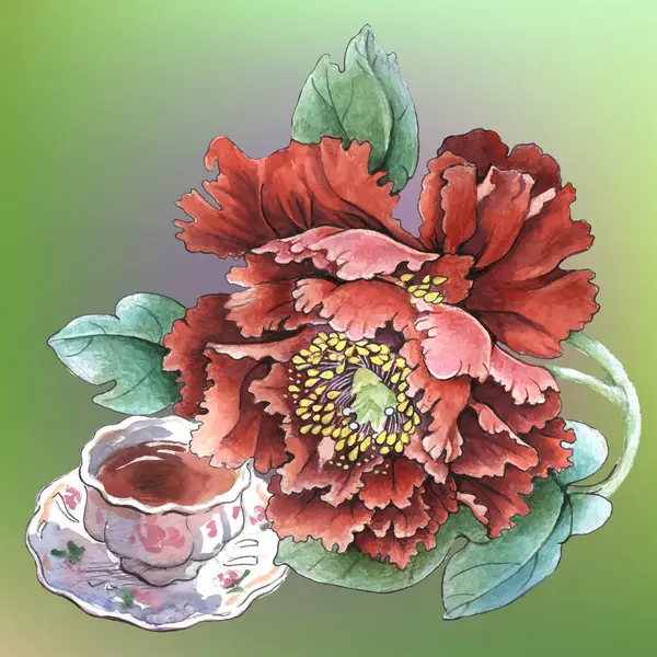 Çiçekler suluboya illüstrasyon. Beyaz arka planda yalıtılmış şakayık çiçeği. Elle kompozisyon. Tekstil tasarımı, duvar kağıtları, tasarım elementi, tebrik kartı.