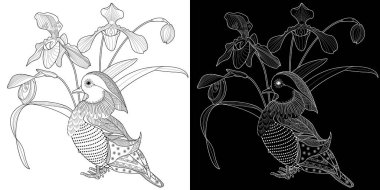 Sanat terapisi boyama sayfası. Çocuklar ve yetişkinler için boyama kitabı antistresi. Kuşlar ve çiçekler klasik tarzda çizilmiş. Doğaya daha bağlı hissetmek isteyenler için ideal..