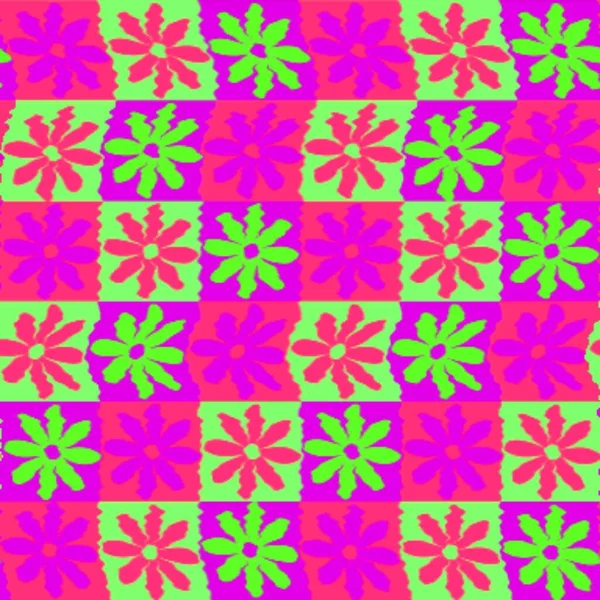 Neon Candy Color Aesthetic Chessboard Flower Y2K Pattern