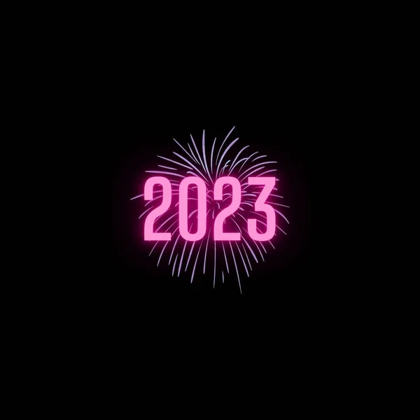 2023 Feliz Ano Novo Neon Rosa Fogos Artifício Tipografia — Fotografia de Stock