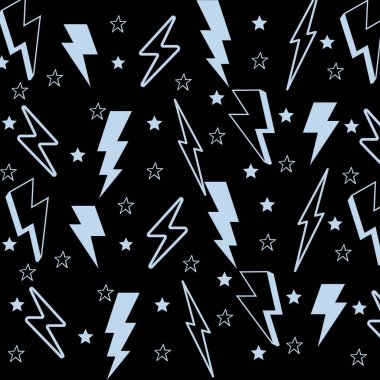 Mavi Şimşek Siyah Arkaplan Y2K Deseni