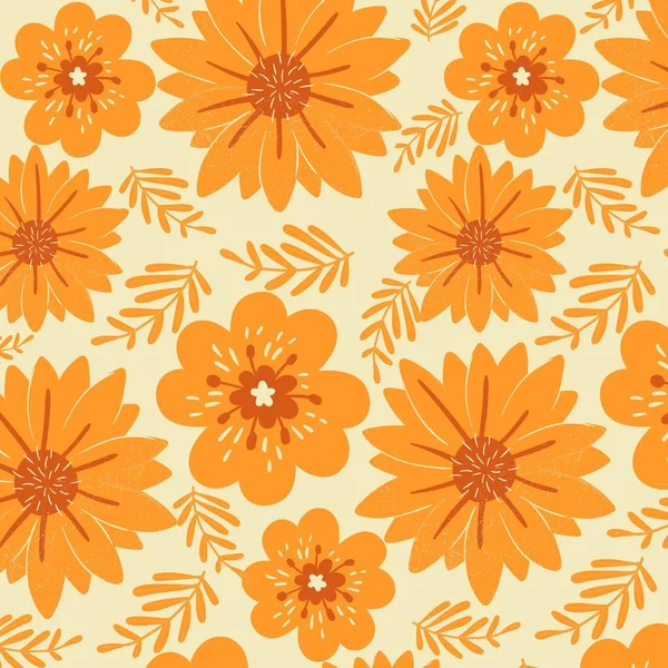 Retro Vintage Mid Century Modern Orange Flower Pattern