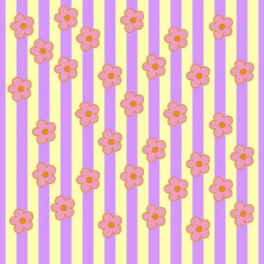 Vertical Stripe Purple Yellow Hippie Flower Y2K Pattern