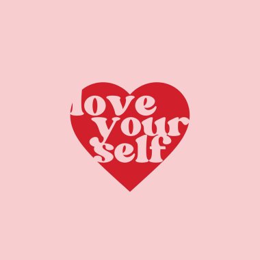 Love Yourself Quotes Typography Words Inside Red Heart Shape 