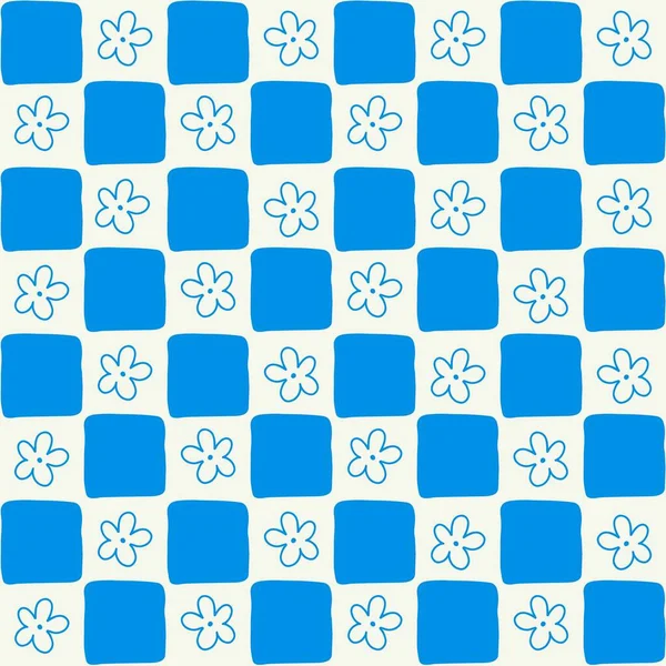 Preppy Blue Flower Checkered Pattern Stockbild