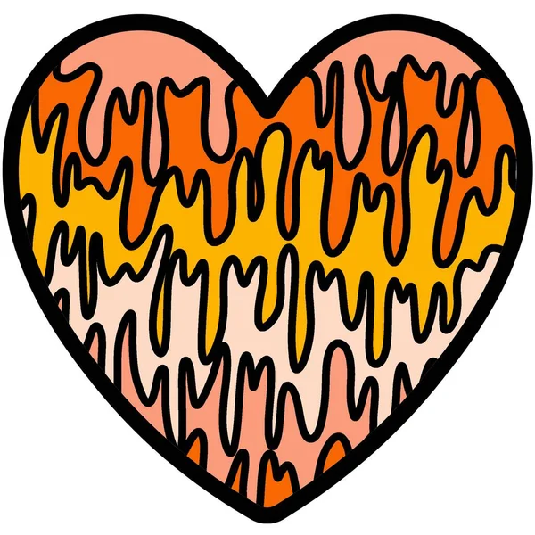 Trippy Heart Gelb Orange Liquid Drop Swirl Flow Groovy Stripe — Stockfoto