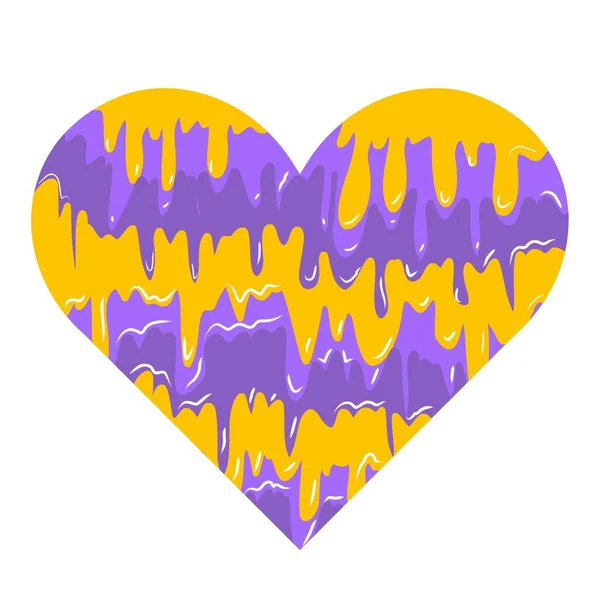 Trippy Καρδιά Κίτρινο Μωβ Υγρό Πτώση Στροβιλισμού Ροή Groovy Ρίγα — Φωτογραφία Αρχείου