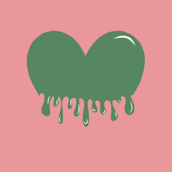 Trippy Heart Green Pink Liquid Drop Στροβιλισμού Ροή Groovy Drip — Φωτογραφία Αρχείου