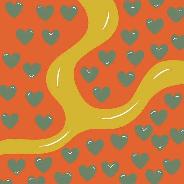 Grün Retro Herz Y2K Muster Mit Orangefarbenem Hintergrund — Stockfoto