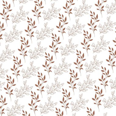 Beyaz Arkaplan ile Kahverengi Kırmızı Retro Vintage Yaprak Deseni