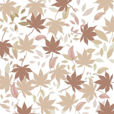 Brown Autumn Floral Leaves Y2K Pattern With White Background