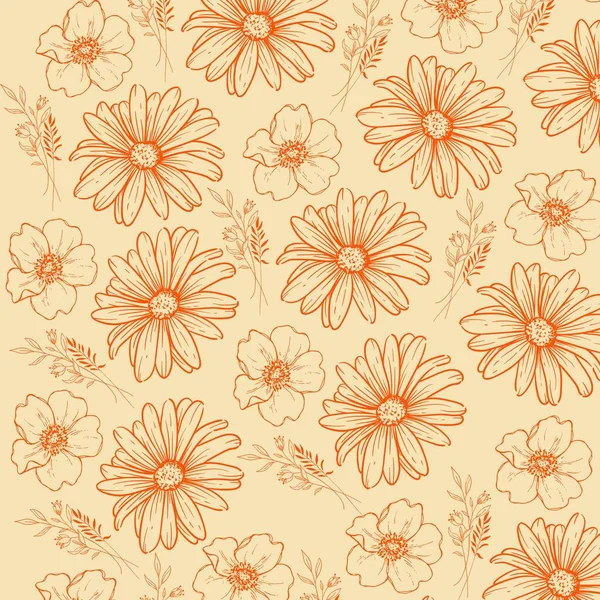 Orange Retro Vintage Y2K Blomstermönster — Stockfoto