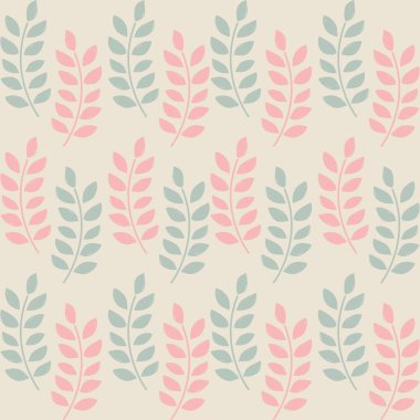 Pembe Yeşil Retro Vintage Yaprak Deseni 