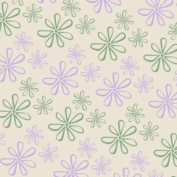 Зелений Фіолетовий Ретро Y2K Хіппі Квітковий Візерунок — стокове фото