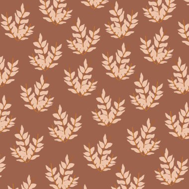 Kahverengi Yaprak Vintage Çizgisi Yaprak Deseni 