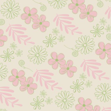 Yeşil Pembe Bej Retro Y2K 70 'lerin Çiçek Deseni