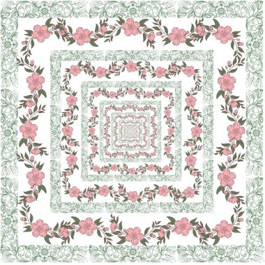 Yeşil Pembe Sınır Retro Y2K 70 'lerin Çiçek Deseni