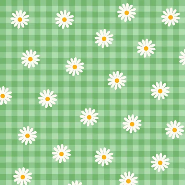 Zöld Daisy Esztétikai Kockás Gingham Kockás Virág Y2K Minta — Stock Fotó