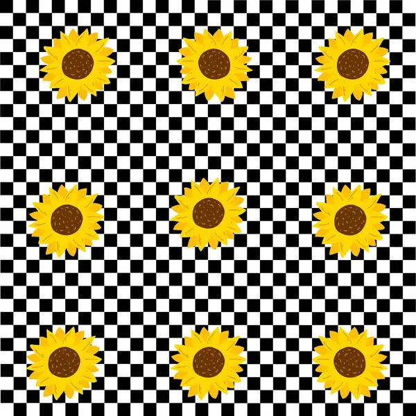 Black and White Yellow Sunflower Aesthetic Plaid Gingham Checkered Flower Y2K Pattern