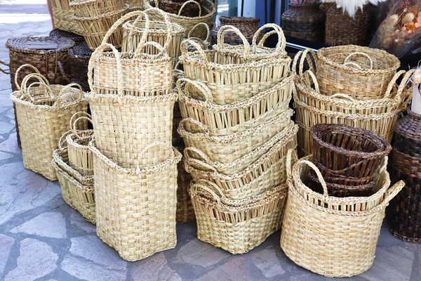 stock image artisan wicker baskets from the port of fruit in tiger made by the islanders