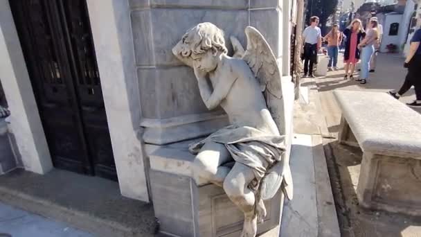 Γλυπτό Ενός Αγγέλου Μάρμαρο Στο Νεκροταφείο Recoleta Buenos Aires — Αρχείο Βίντεο