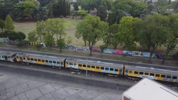 Vista Aérea Uma Oficina Abandonada Vandalizada Trens Migueletes Buenos Aires — Vídeo de Stock