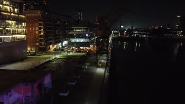 Guindastes Edifícios Puerto Madero Uma Noite Escura Inverno Buenos Aires — Vídeo de Stock