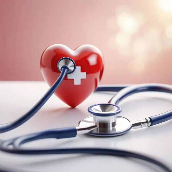 Stethoscope and heart. Health care concept. 3D Rendering