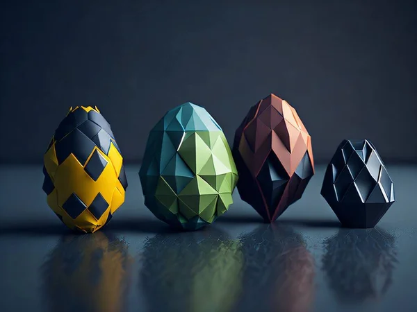 3d illustration of three dimensional easter eggs on a dark background