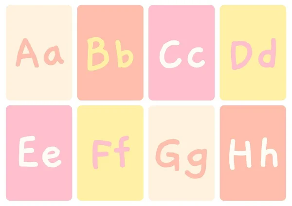 Fogli Colorati Manoscritti Alfabeto Flashcard — Foto Stock